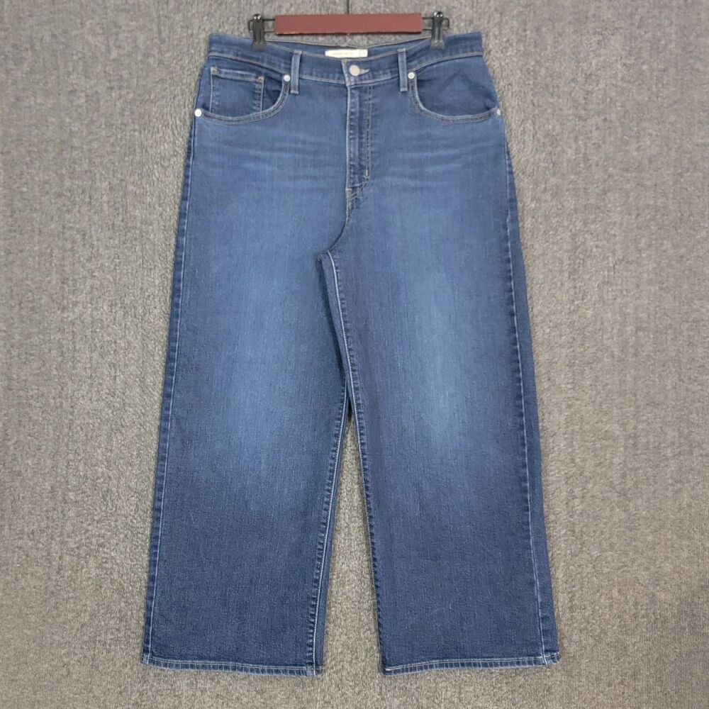 Levis Jeans Womens 33x25* Blue High Rise Wide Leg Dark Wash Stretch Denim